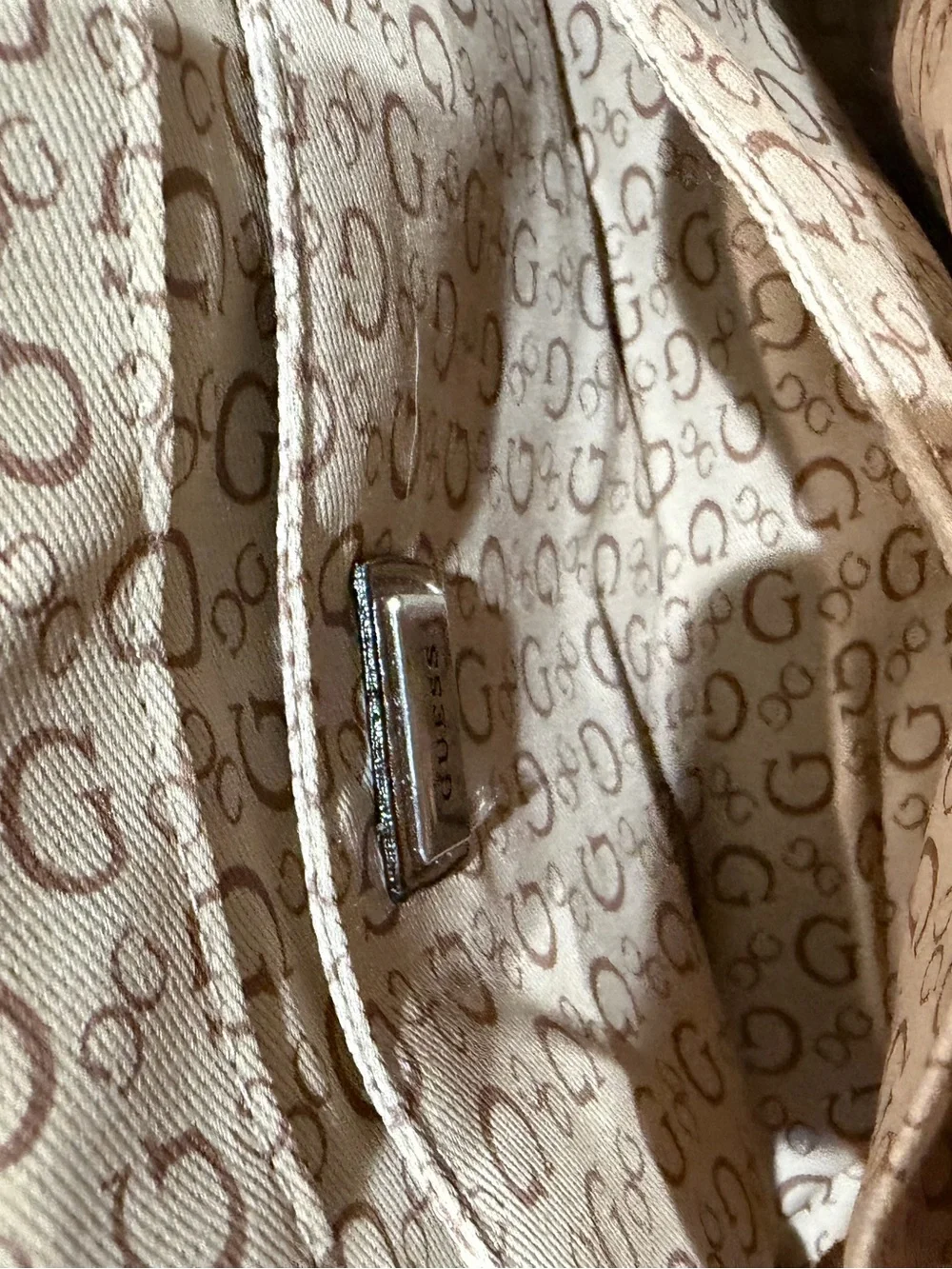 NWOT GUESS Metallic Bronze Quilted Shoulder Bag with Chain Detail